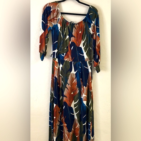 Fashion Nova Romper Dress Off The Shoulder Medium Double High Slit Green Blue - Picture 1 of 9